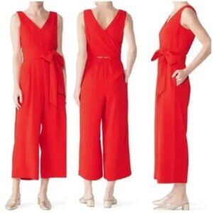 J. Crew Red Sleeveless Wrap Tie Waist Wide Leg Jumpsuit 4